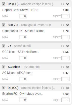 Bilet Liga Europa 19.10.2017. Ai in total o cota de 11,00!