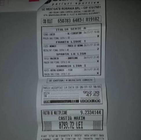 Castig MARE cu 1.000 de lei investiti. Un arbitru ”orb” a fost gata sa-i ”ingroape” biletul!