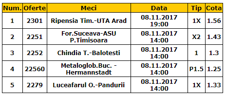 Bilet Romania 08.11.2017 | Pariem pe cinci meciuri din Liga a II-a