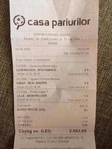 Momentul în care regreți că n-ai pariat mai mult! Un medieșean a ghicit trei scoruri corecte în weekend!