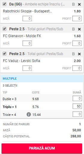 Bilet goluri 11 iulie 2018. Ponturi potrivite din Europa League