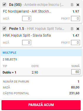 Biletul Zilei 26 iulie 2018. Două meciuri echilibrate pe biletul nostru