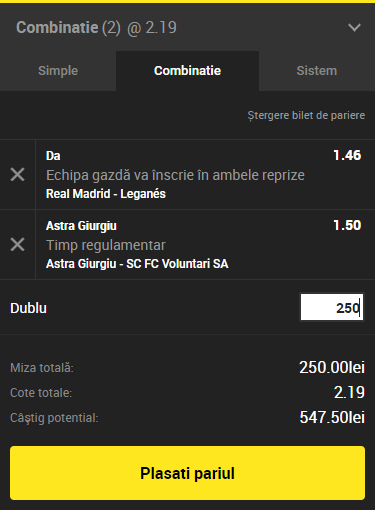 Biletul Zilei Unibet 01.09.2018. Cotele care îți aduc 550 de lei!