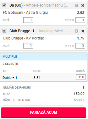 Biletul Zilei de azi, 10 august 2018. Belgia și Liga 1 Betano ne aduc profitul