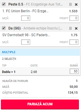 Biletul Zilei azi, 05 august 2018. Bundesliga 2 este pe biletul de astăzi
