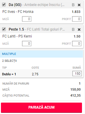 Bilet Zilei pe goluri pentru 5 august 2018. Finlandezii ne aduc profitul