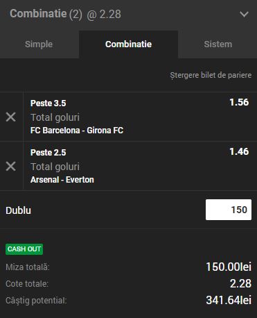2 bilete pariuri pe goluri 23.09.2018 şi o cotă totală de 6.27