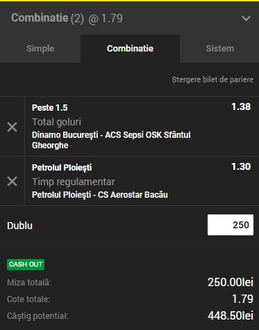 Biletul Zilei Unibet 28.09.2018. Dinamo şi Petrolul şi-o cotă de 1.79