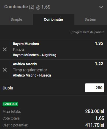 Biletul Zilei Unibet 25.09.2018. Pariem pe favorite! Bayern şi Atletico