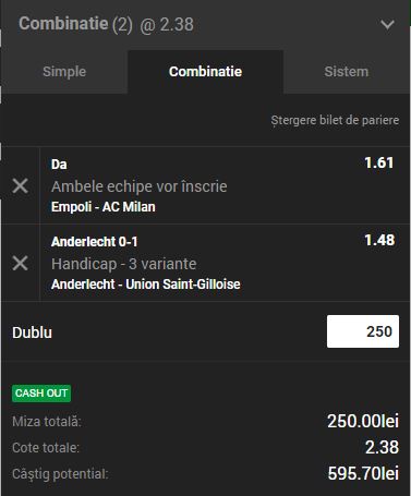 Biletul Zilei Unibet 27.09.2018. Pariem pe AC Milan şi Anderlecht
