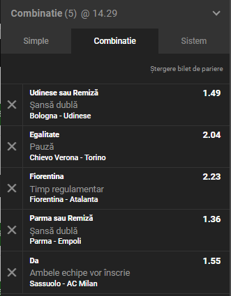 Bilet de cotă 14,00 din Serie A pentru duminică, 30 septembrie