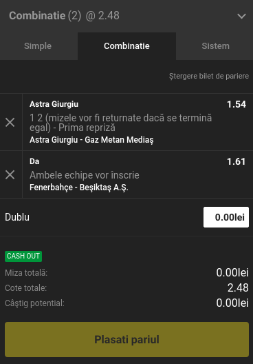 Biletul Zilei Unibet 24 septembrie: Ponturi din Turcia și România