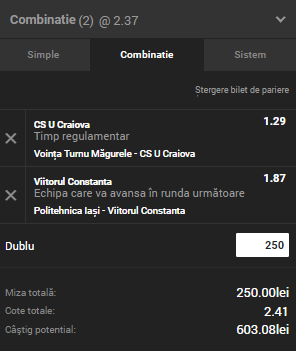 Biletul Zilei Unibet 30.10.2018. Două ponturi tari din Cupa României (CÂŞTIGĂTOR)