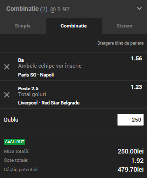 Biletul Zilei Unibet 24.10.2018. Două ponturi tari din Liga Campionilor (CÂŞTIGĂTOR)