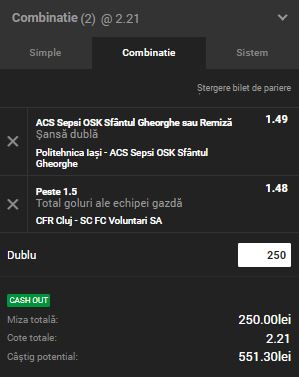 Biletul Zilei Unibet 30.11.2018. Mizăm pe Sepsi şi CFR