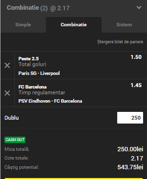 Biletul Zilei Unibet 28.11.2018. Două ponturi la "încredere" din Liga Campionilor