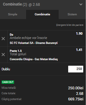 Biletul Zilei Unibet 05.11.2018. Ne dublăm banii pe Liga 1