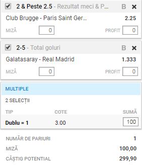 Biletul Zilei 22 octombrie 2019. Profit pe două super meciuri din Liga Campionilor