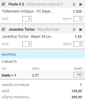 Biletul Zilei 1 octombrie. Ne dublăm banii cu două meciuri uşoare din Champions League